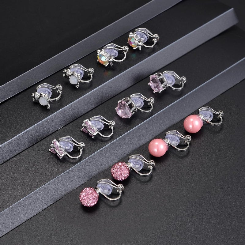 Tornito 10-15 Pairs Clip on Stud Earrings Non Pierced Teardrop Round Square CZ Pearl Twist Knot Flower Butterfly Heart Star Rainbow Cat Opal Clip on Earrings for Women - Image 3